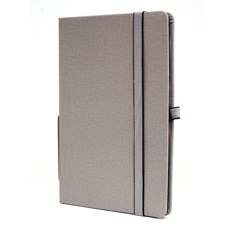 Personalized Grey - Pu Leather Note Book With Elastic & Pen Holder